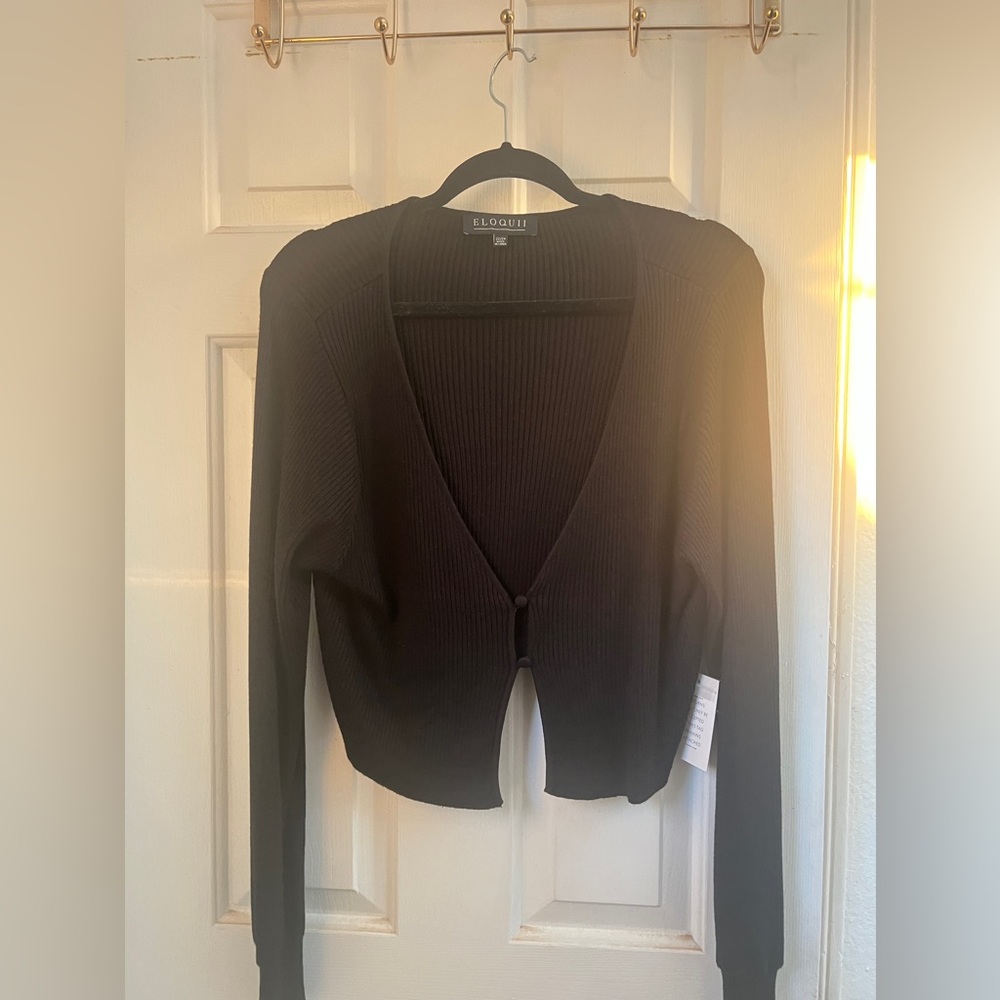 ELOQUII Black Long Sleeve Button Front Crop Top - Size 22/24 (NWT)